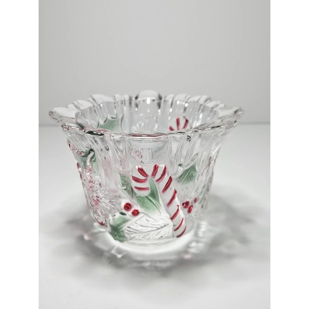 Mikasa Celebrations Festive Wreath Crystal Christmas Votive Candle Holder Candy